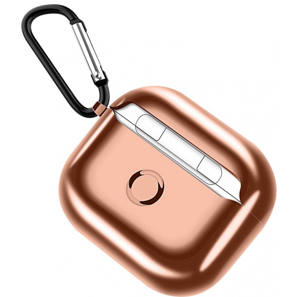 Fourre AirPods 3 - Shiny coque silicone electroplate TPU avec mousqueton - Or rose
