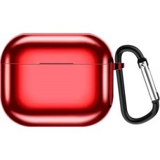 AirPods 3 Case Hülle - Shiny Silikon galvanisierend TPU Hülle mit Karabiner - Rot