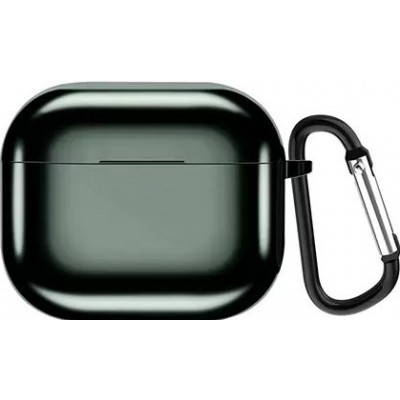 Fourre AirPods 3 - Shiny coque silicone electroplate TPU avec mousqueton - Vert foncé