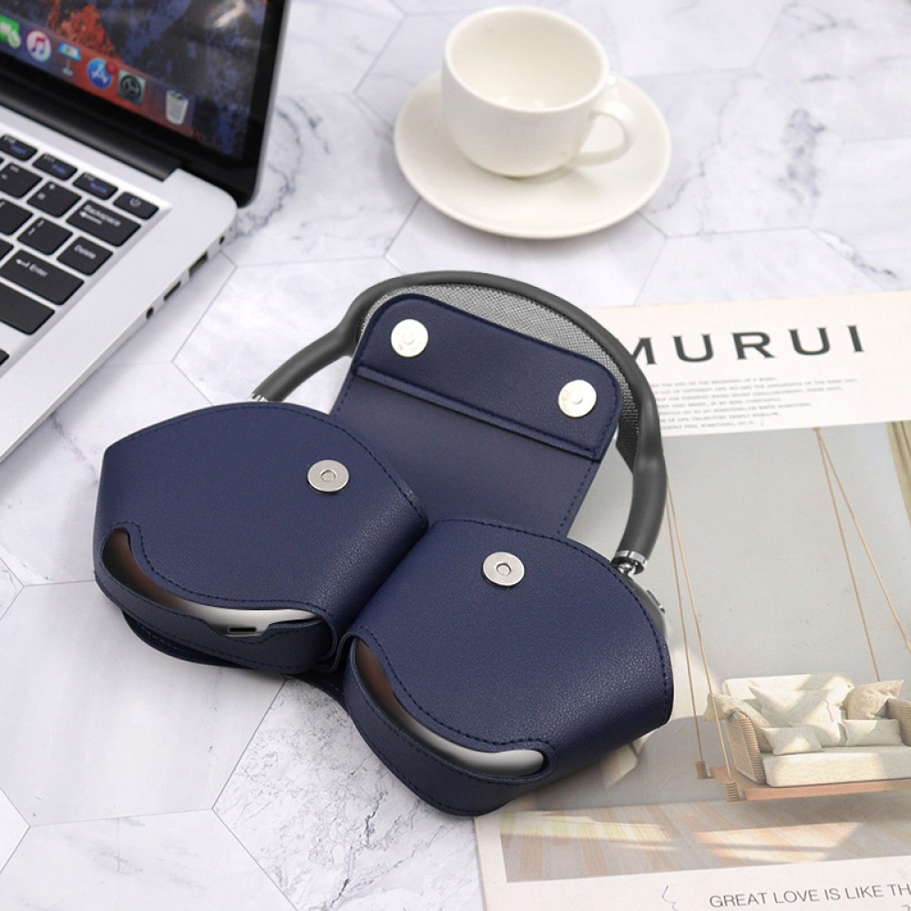 AirPods Max Case Hülle - Transporthülle aus Kunstleder - Dunkelblau