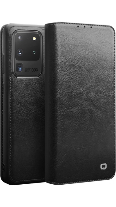 Fourre Samsung Galaxy S20 Ultra - Flip Qialino cuir véritable - Noir