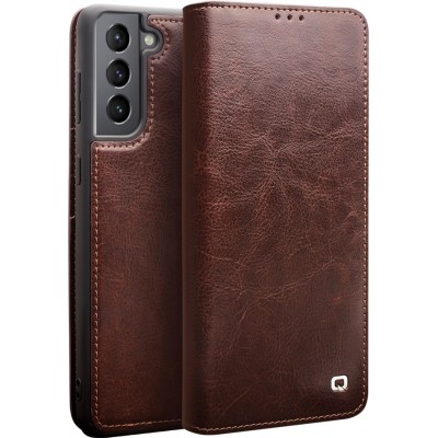 Fourre Samsung Galaxy S25 - Flip Qialino cuir véritable - Brun