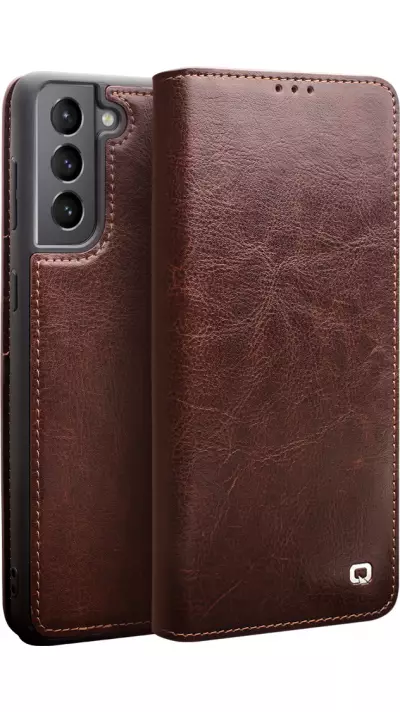 Fourre Samsung Galaxy S25+ - Flip Qialino cuir véritable - Brun