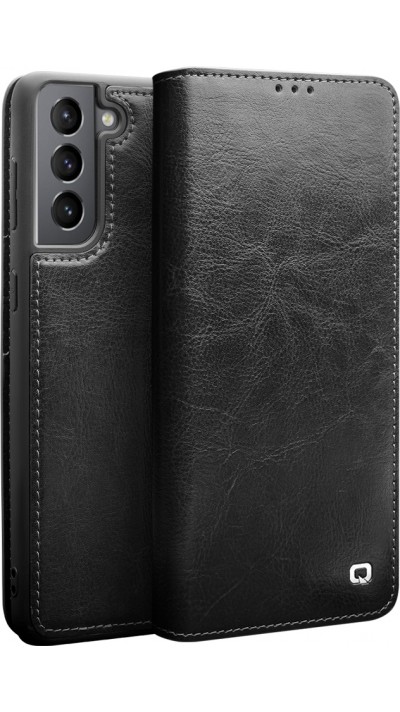 Fourre Samsung Galaxy S21 5G - Flip Qialino cuir véritable - Noir