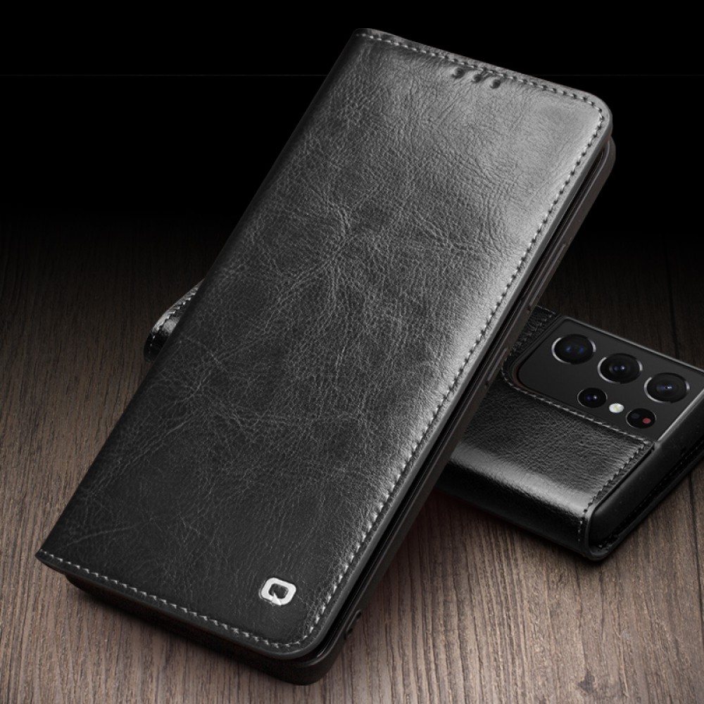 Fourre Samsung Galaxy S24+ - Flip Qialino cuir véritable - Noir