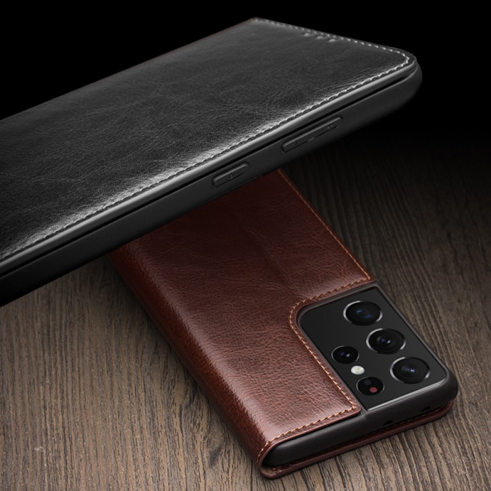 Fourre Samsung Galaxy S24+ - Flip Qialino cuir véritable - Noir