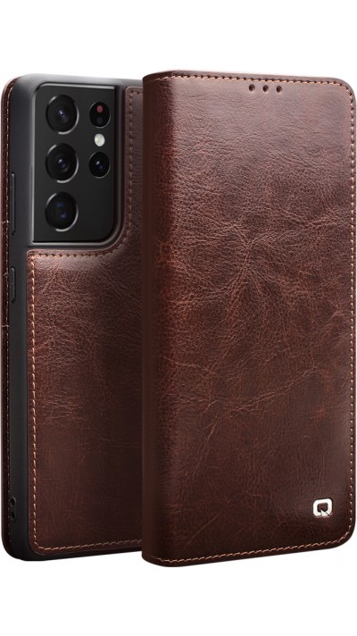 Fourre Samsung Galaxy S23 Ultra - Flip Qialino cuir véritable - Brun