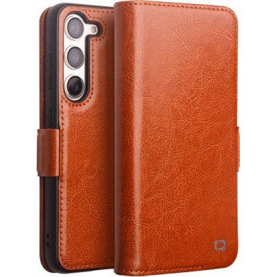 Fourre Samsung Galaxy S23 - Flip Qialino cuir véritable avec fermeture magnétique - Brun