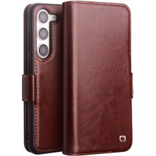 Fourre Samsung Galaxy S24+ - Flip Qialino cuir véritable avec fermeture magnétique - Brun foncé