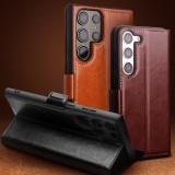 Fourre Samsung Galaxy S24 - Flip Qialino cuir véritable avec fermeture magnétique - Brun foncé