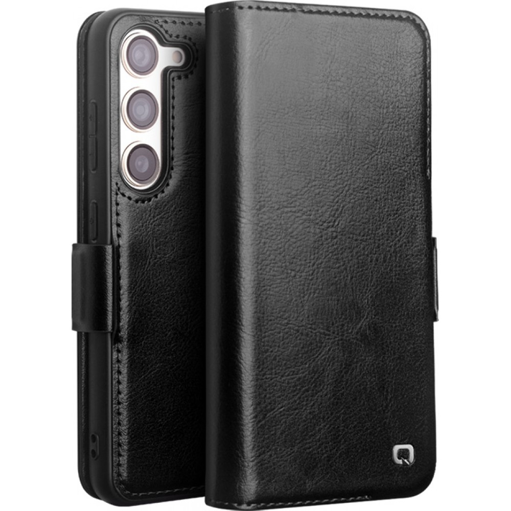 Fourre Samsung Galaxy S22 - Flip Qialino cuir véritable avec fermeture magnétique - Noir