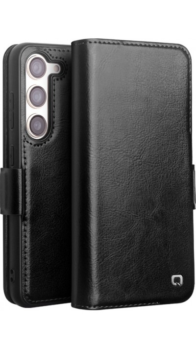 Fourre Samsung Galaxy S22+ - Flip Qialino cuir véritable avec fermeture magnétique - Noir