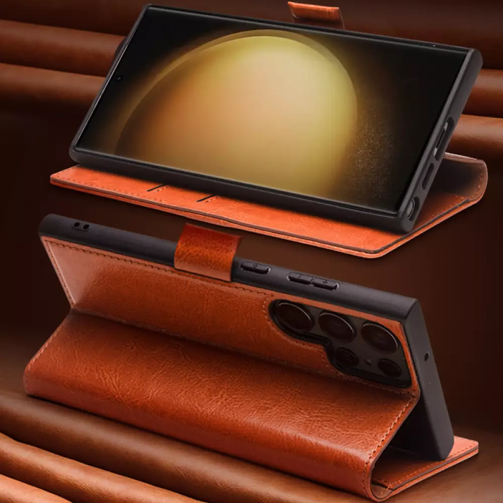 Fourre Samsung Galaxy S23 - Flip Qialino cuir véritable avec fermeture magnétique - Noir