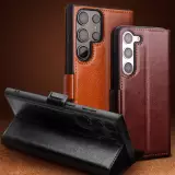 Fourre Samsung Galaxy S23 - Flip Qialino cuir véritable avec fermeture magnétique - Noir