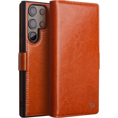 Fourre Samsung Galaxy S22 Ultra - Flip Qialino cuir véritable avec fermeture magnétique - Brun clair