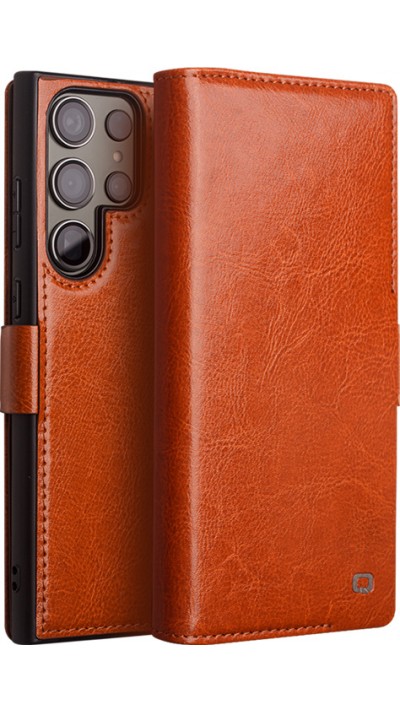 Fourre Samsung Galaxy S22 Ultra - Flip Qialino cuir véritable avec fermeture magnétique - Brun