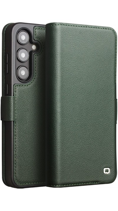 Fourre Samsung Galaxy S24+ - Flip Qialino cuir véritable mat avec fermeture magnétique - Vert met