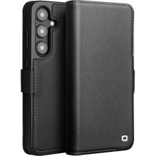 Fourre Samsung Galaxy S24 - Flip Qialino cuir véritable mat avec fermeture magnétique - Noir mat