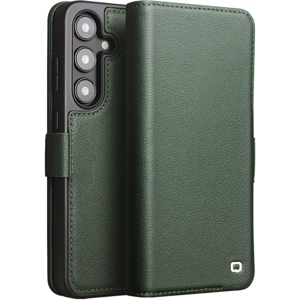 Fourre Samsung Galaxy S23 - Flip Qialino cuir véritable mat avec fermeture magnétique - Vert met