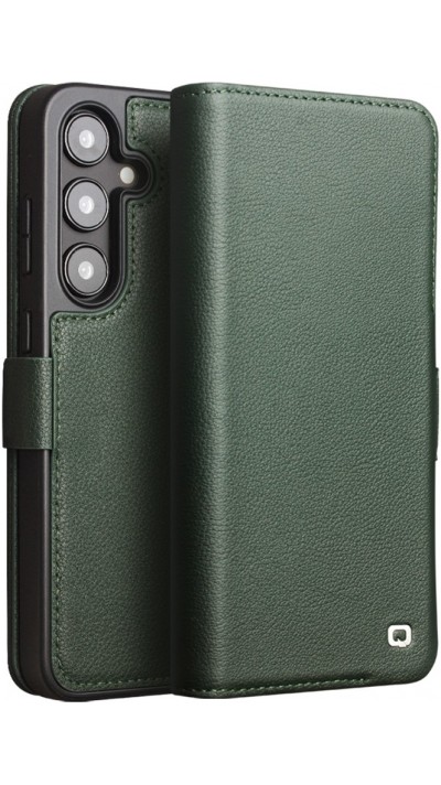 Fourre Samsung Galaxy S24 - Flip Qialino cuir véritable mat avec fermeture magnétique - Vert met