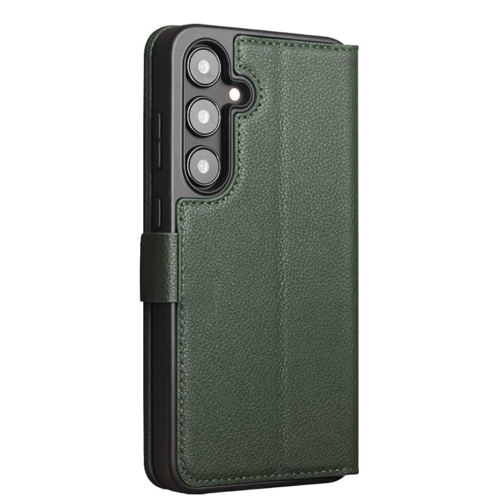 Fourre Samsung Galaxy S24 - Flip Qialino cuir véritable mat avec fermeture magnétique - Vert met