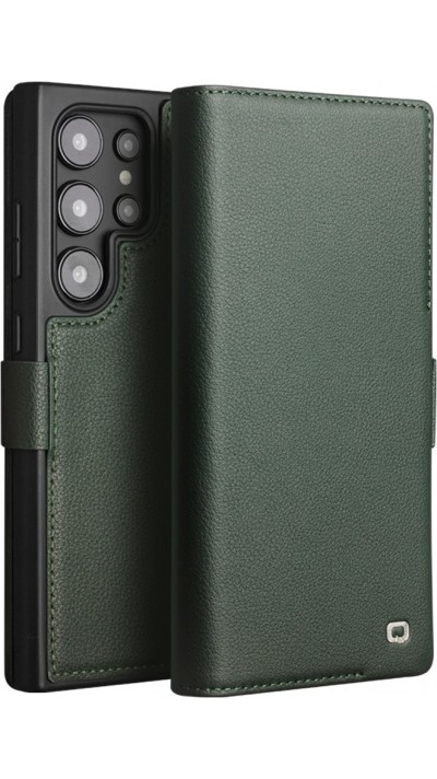 Fourre Samsung Galaxy S25 Ultra - Flip Qialino cuir véritable mat avec fermeture magnétique - Vert mat