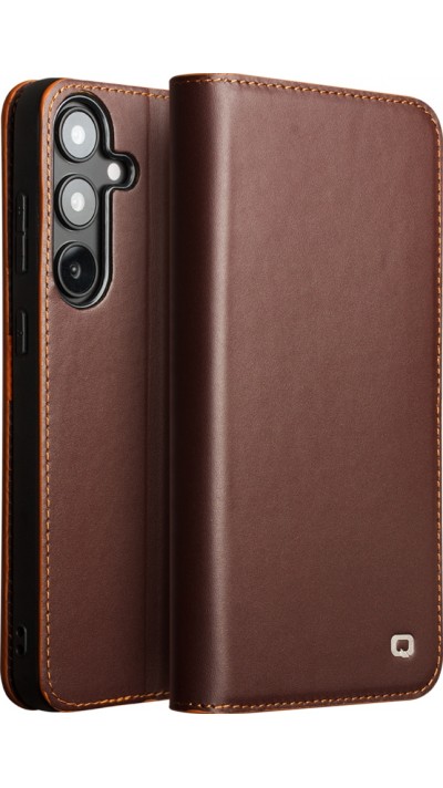 Fourre Samsung Galaxy S25+ - Flip Qialino Matt Wallet cuir véritable - Brun