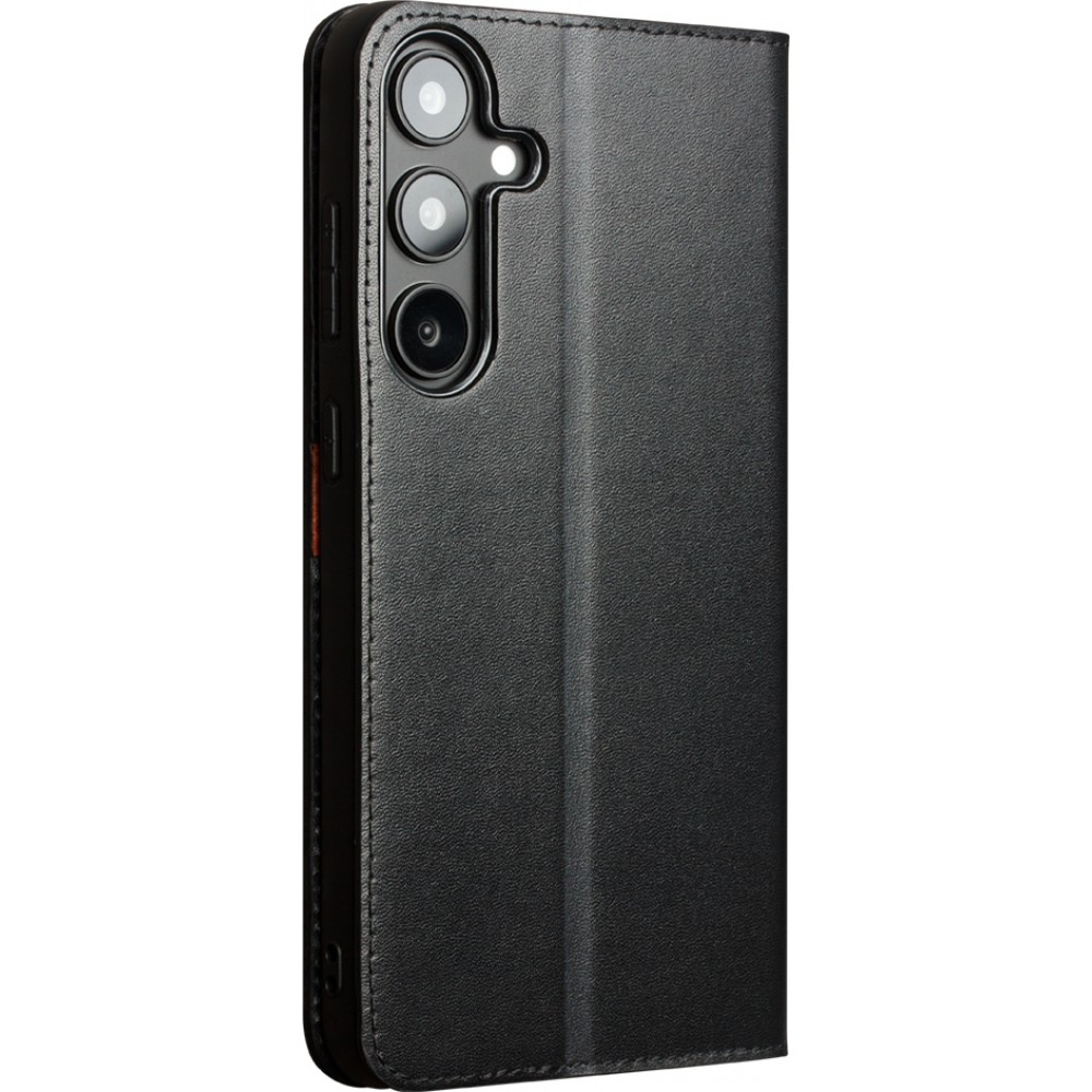 Samsung Galaxy S25+ Case Hülle - Qialino Flip Matt Wallet Echtleder - Schwarz