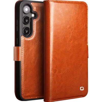 Fourre Samsung Galaxy S25+ - Flip Qialino cuir véritable avec fermeture magnétique - Brun clair