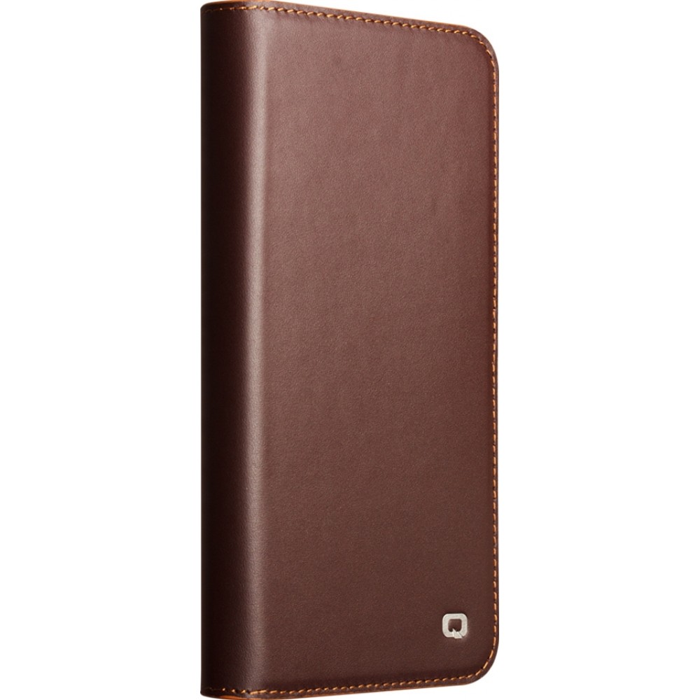 Fourre Samsung Galaxy S25 - Flip Qialino Matt Wallet cuir véritable - Brun