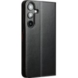 Fourre Samsung Galaxy S25 - Flip Qialino Matt Wallet cuir véritable - Noir