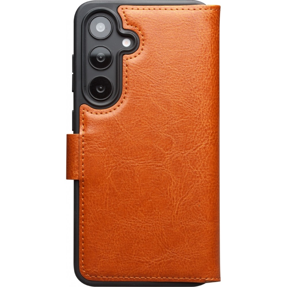 Fourre Samsung Galaxy S25 - Flip Qialino cuir véritable avec fermeture magnétique - Brun clair