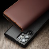Fourre Samsung Galaxy S25 Ultra - Flip Qialino Matt Wallet cuir véritable - Brun