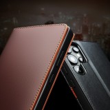 Fourre Samsung Galaxy S25 Ultra - Flip Qialino Matt Wallet cuir véritable - Brun