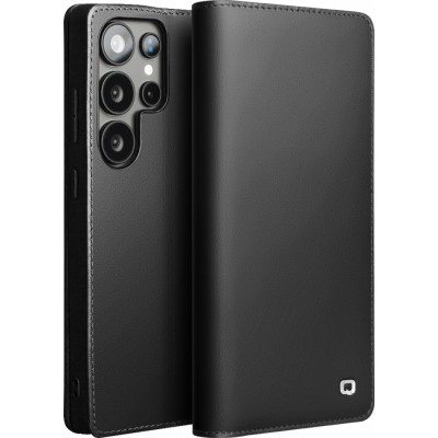 Samsung Galaxy S25 Ultra Case Hülle - Qialino Flip Matt Wallet Echtleder - Schwarz