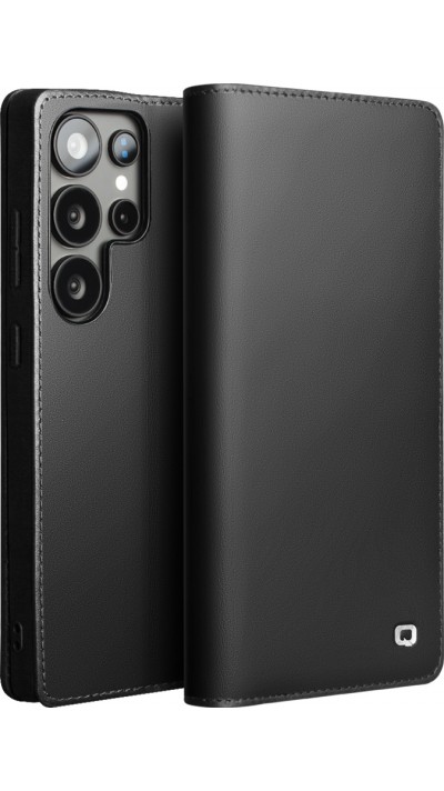 Fourre Samsung Galaxy S25 Ultra - Flip Qialino Matt Wallet cuir véritable - Noir