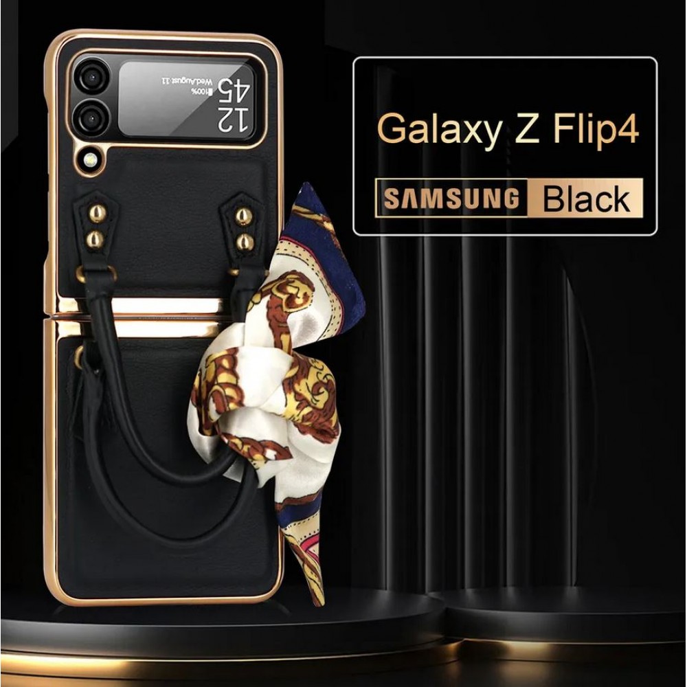 Fourre Samsung Galaxy Z Flip4 - Coque de protection fashion design similicuir en forme de sac à main - Blanc carreaux