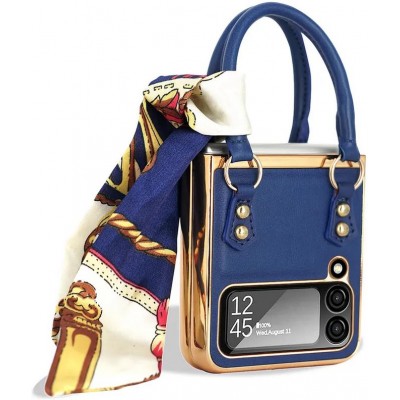 Galaxy Z Flip4 Case Hülle - Fashion Designer Schutzhülle Kunstleder in Handtaschenform - Blau