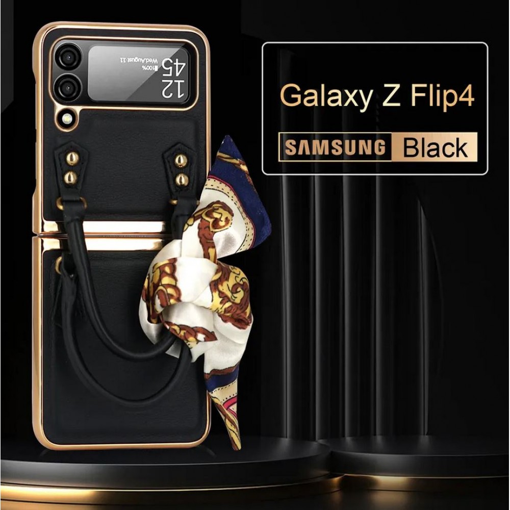 Galaxy Z Flip4 Case Hülle - Fashion Designer Schutzhülle Kunstleder in Handtaschenform - Braun kariert