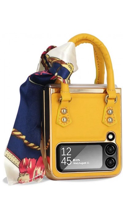 Fourre Samsung Galaxy Z Flip4 - Coque de protection fashion design similicuir en forme de sac à main - Jaune