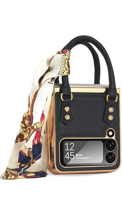 Fourre Samsung Galaxy Z Flip4 - Coque de protection fashion design similicuir en forme de sac à main - Noir