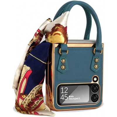 Galaxy Z Flip4 Case Hülle - Fashion Designer Schutzhülle Kunstleder in Handtaschenform - Türkis