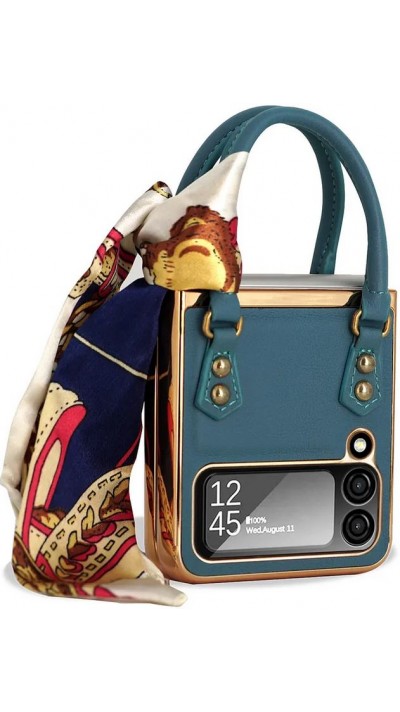 Fourre Samsung Galaxy Z Flip4 - Coque de protection fashion design similicuir en forme de sac à main - Turquoise