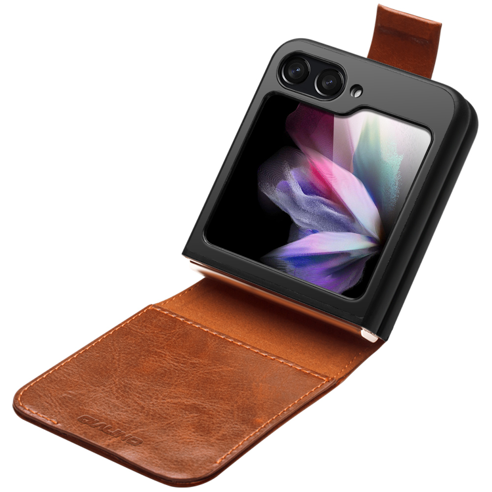 Fourre Samsung Galaxy Z Flip5 - Flip Qialino cuir véritable avec fermeture magnétique - Brun clair