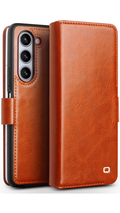 Fourre Samsung Galaxy Z Fold5 - Flip Qialino cuir véritable avec fermeture magnétique - Brun