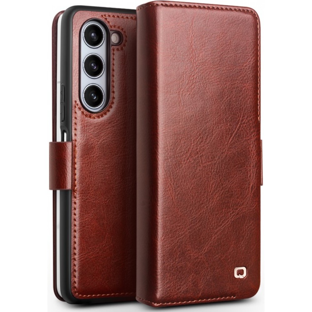 Samsung Galaxy Z Fold6 Case Hülle - Flip Qialino Echtleder mit magnetischem Verschluss - Dunkelbraun