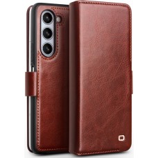 Fourre Samsung Galaxy Z Fold5 - Flip Qialino cuir véritable avec fermeture magnétique - Brun foncé