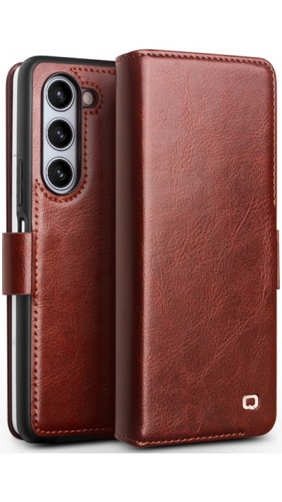 Fourre Samsung Galaxy Z Fold6 - Flip Qialino cuir véritable avec fermeture magnétique - Brun foncé