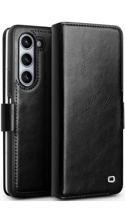 Fourre Samsung Galaxy Z Fold5 - Flip Qialino cuir véritable avec fermeture magnétique - Noir