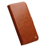 Fourre iPhone 15 Plus - Flip Qialino cuir véritable avec fermeture magnétique - Brun clair